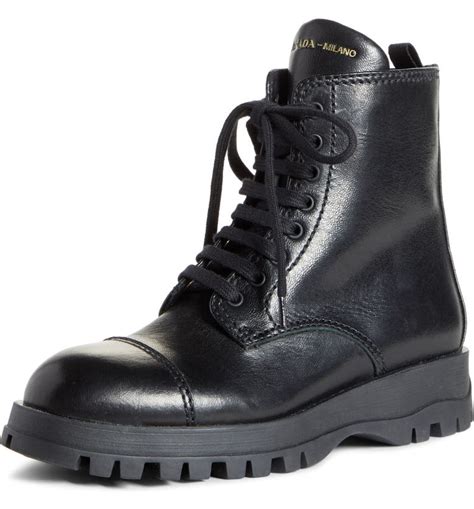 prada leather lace up combat boot black|prada lace up combat boots.